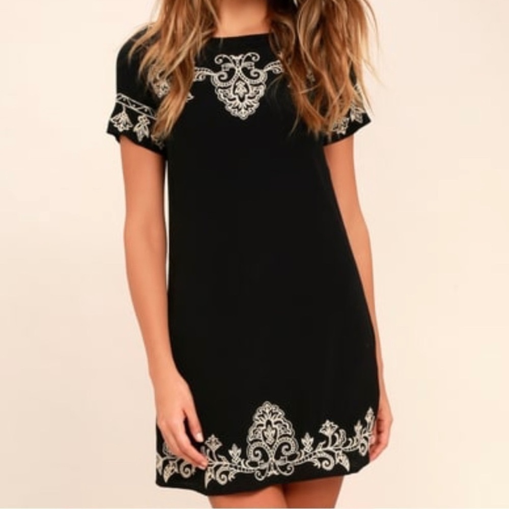 LULUS Tale to Tell Size Small Blue Navy Embroidered Mini Dress